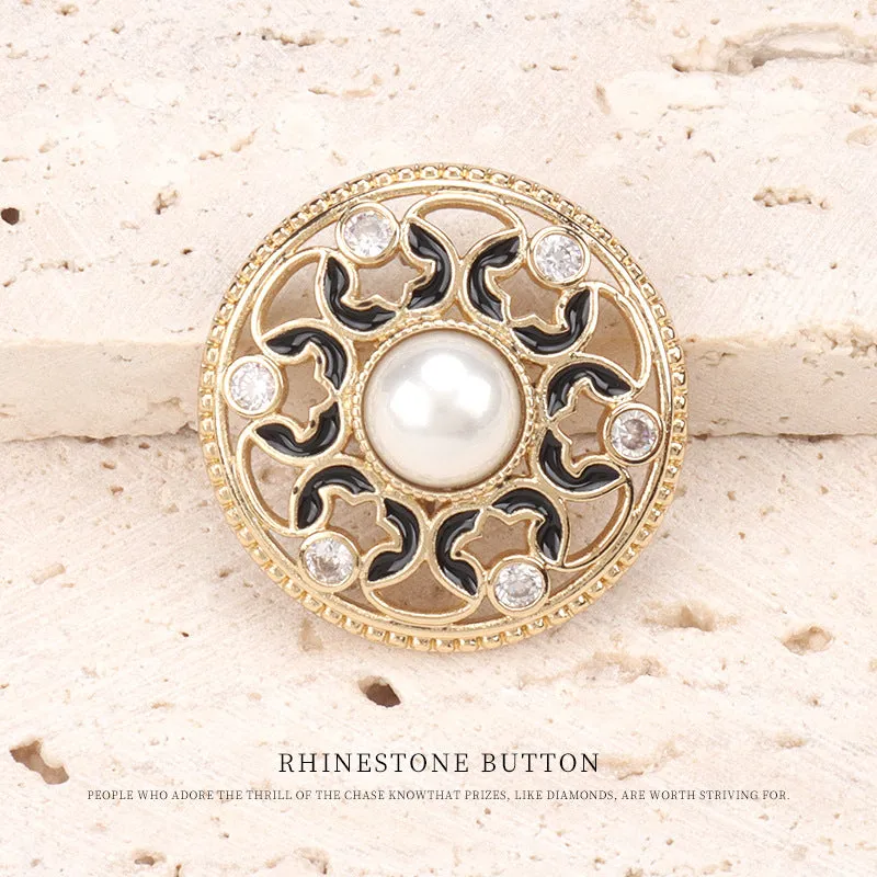 1 inch Hollowed Copper Dotted Oil Pearl Zircon Buttons 2pcs
