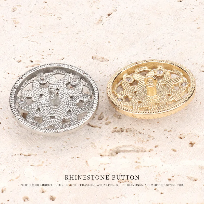 1 inch Hollowed Copper Dotted Oil Pearl Zircon Buttons 2pcs