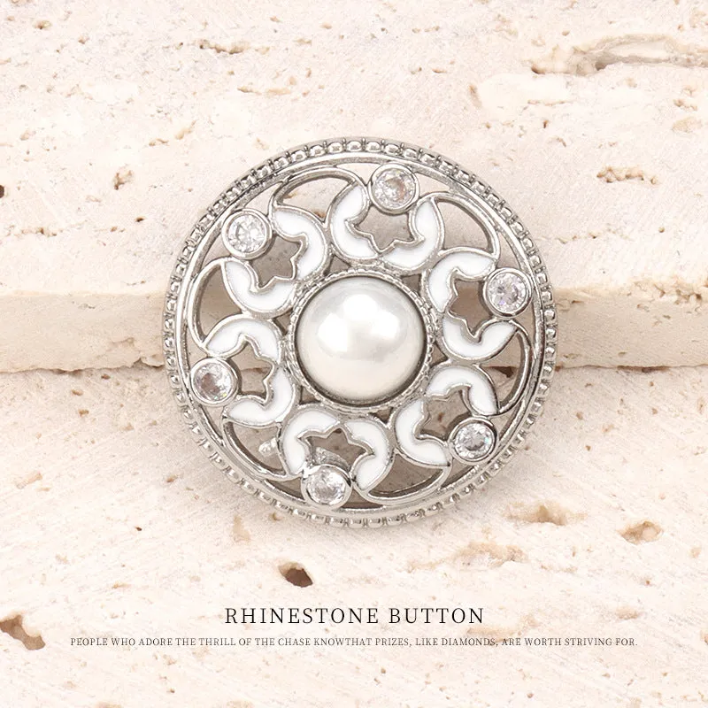 1 inch Hollowed Copper Dotted Oil Pearl Zircon Buttons 2pcs