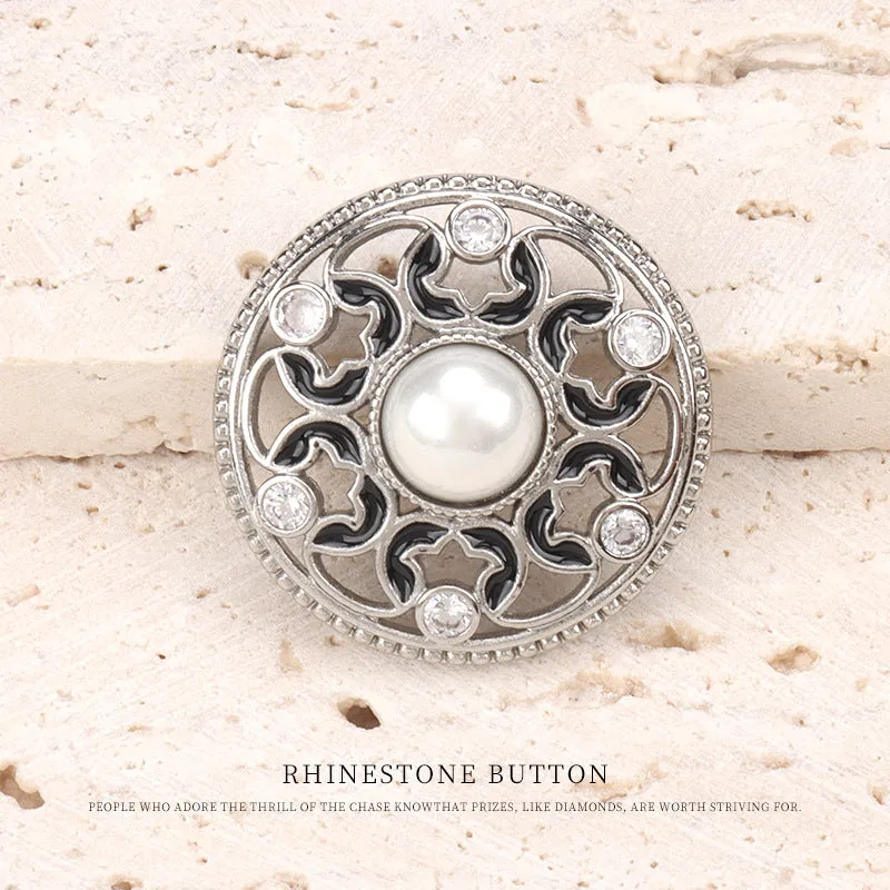 1 inch Hollowed Copper Dotted Oil Pearl Zircon Buttons 2pcs