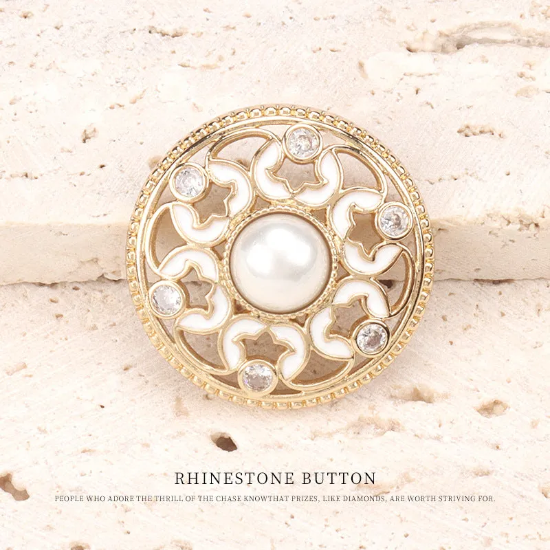 1 inch Hollowed Copper Dotted Oil Pearl Zircon Buttons 2pcs