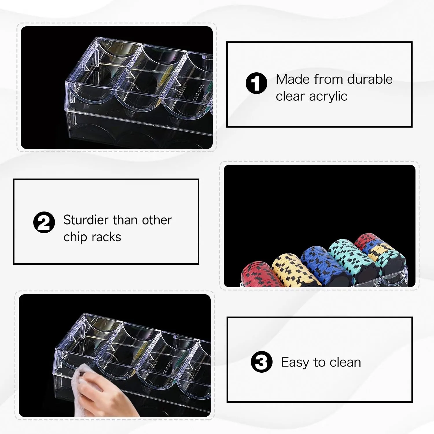10-Pack Acrylic Poker Chip Tray. Casino Rack/Holder