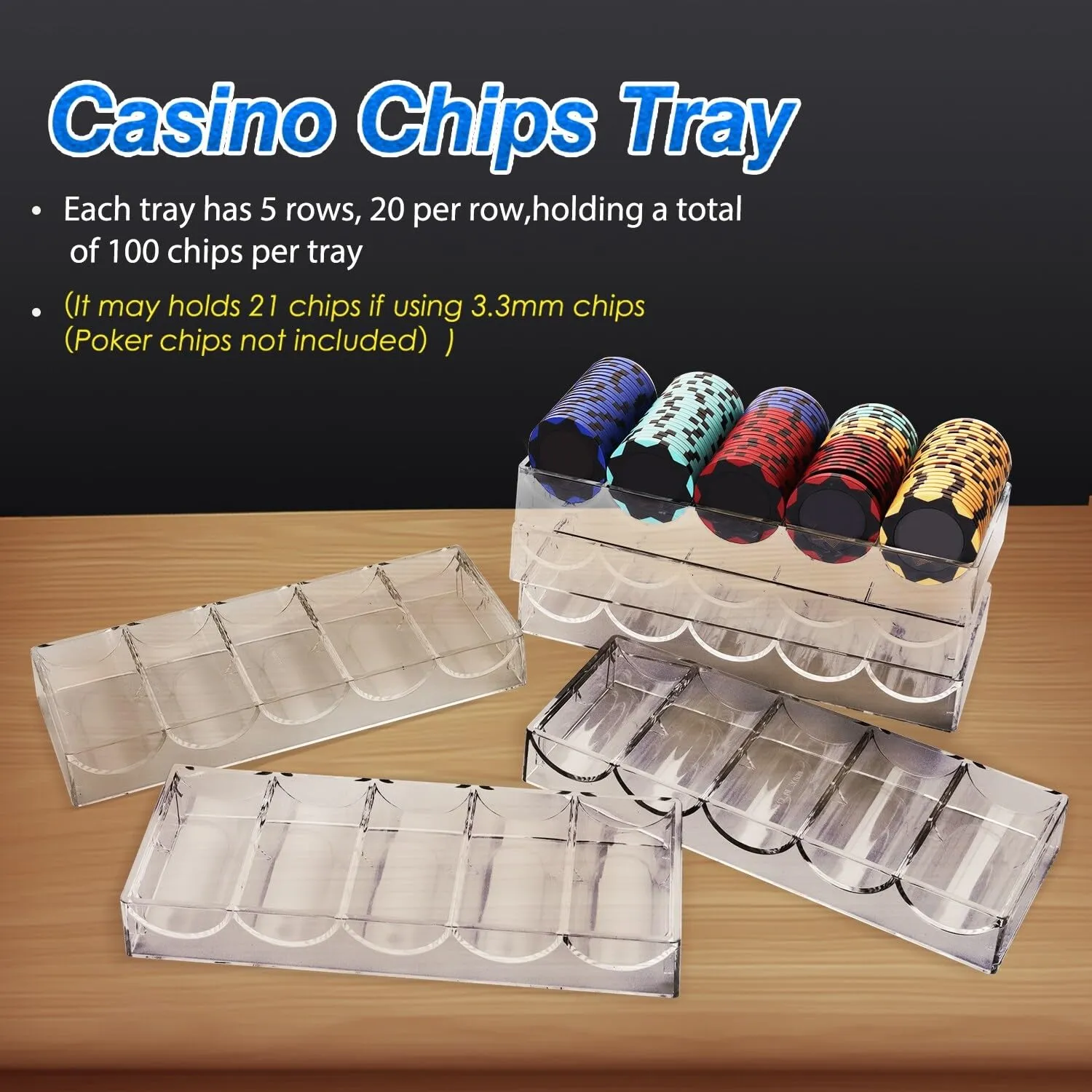 10-Pack Acrylic Poker Chip Tray. Casino Rack/Holder