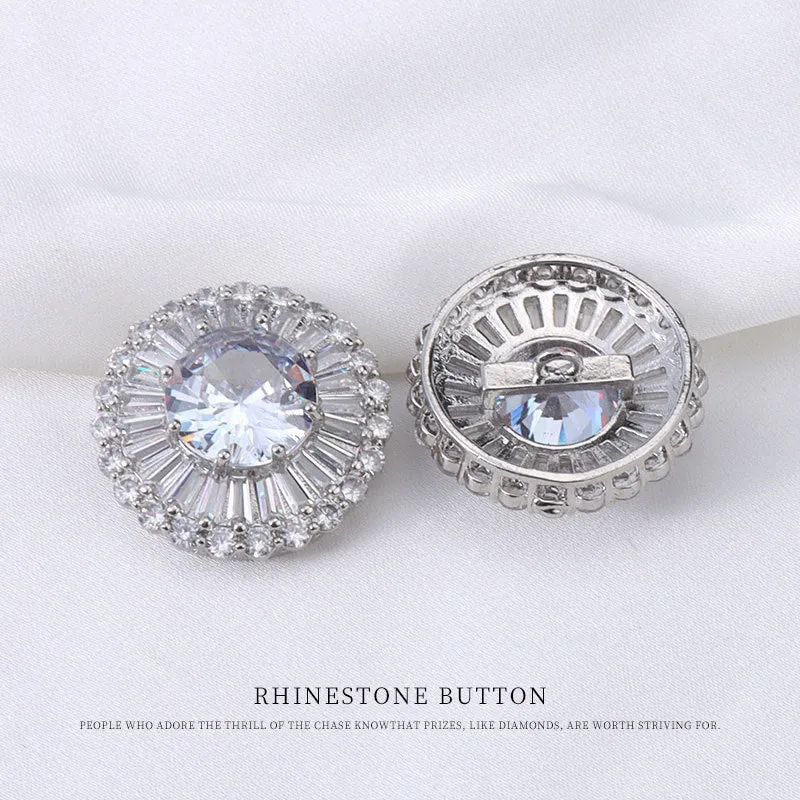 12.5-24mm Premium Zircon Decorative Buttons Metal Shank 4pcs