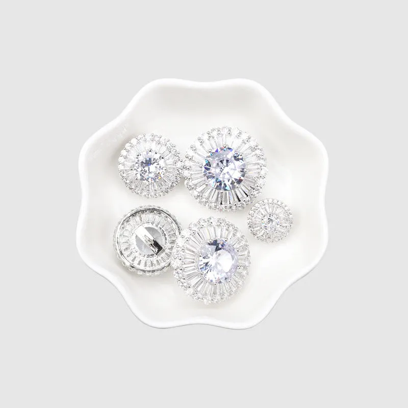 12.5-24mm Premium Zircon Decorative Buttons Metal Shank 4pcs