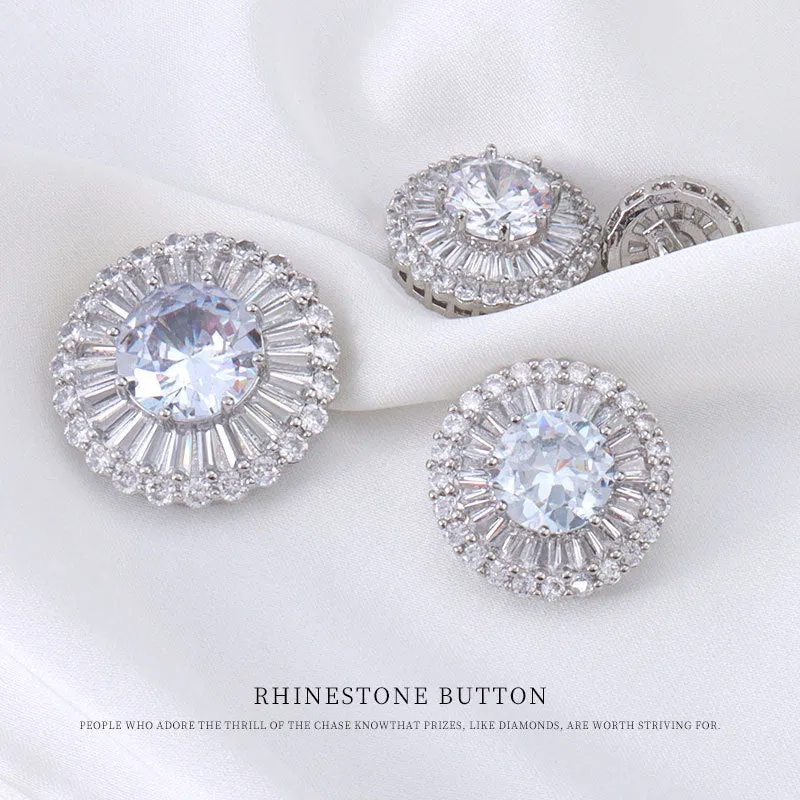 12.5-24mm Premium Zircon Decorative Buttons Metal Shank 4pcs