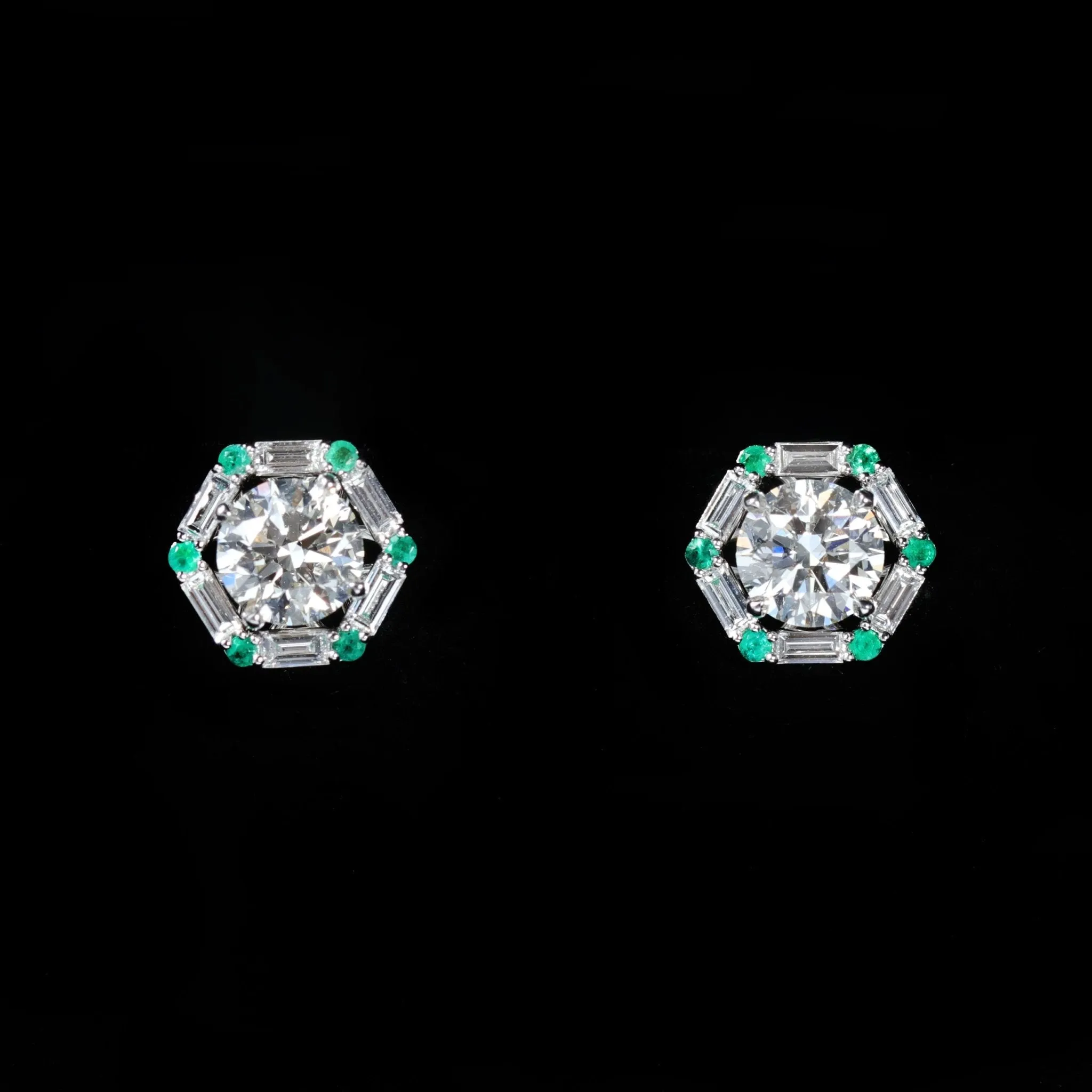 14K White Gold Diamond and Emerald Earring Jackets