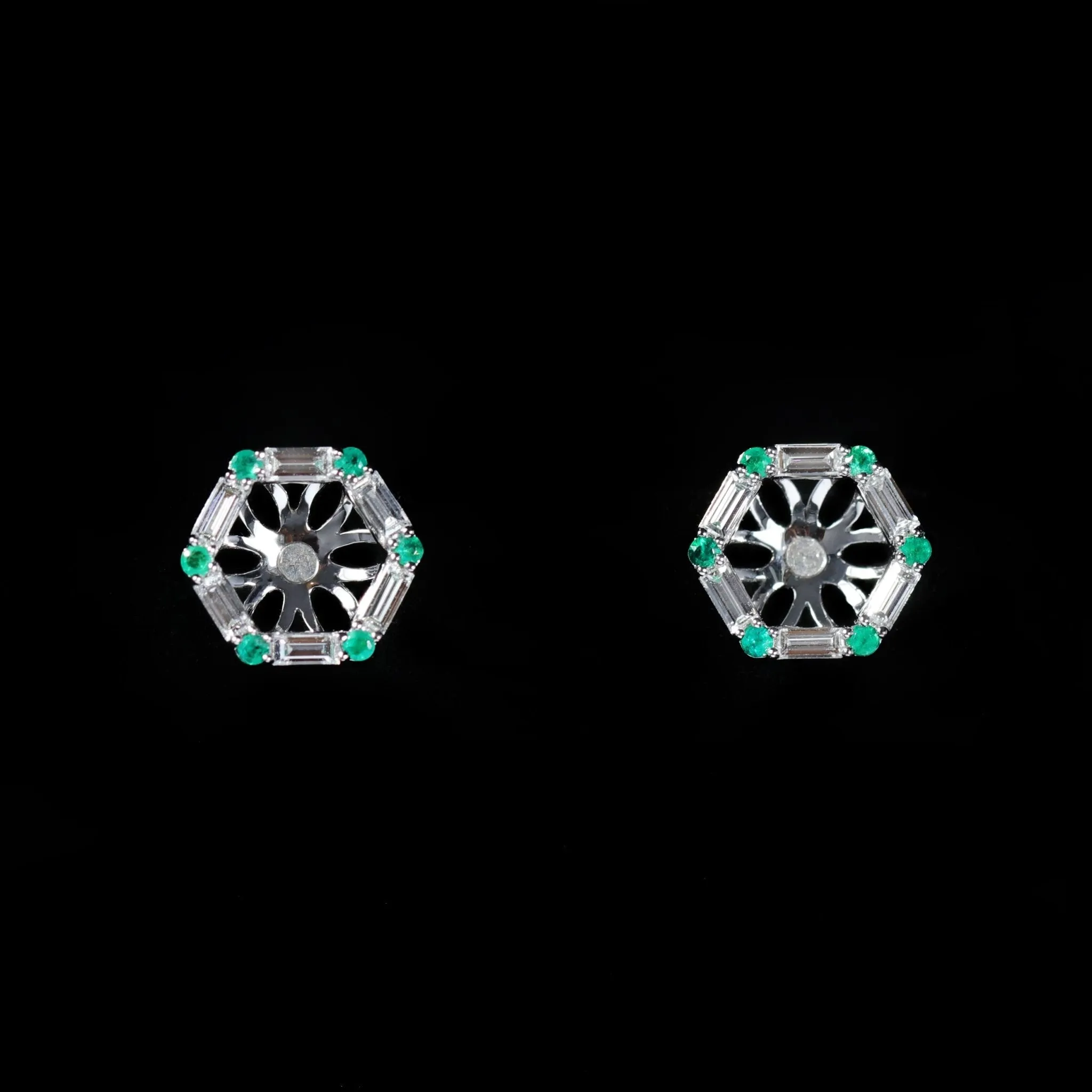 14K White Gold Diamond and Emerald Earring Jackets