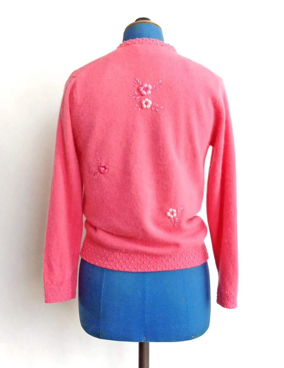 1960s Embroidered Cardigan Sweater Pink