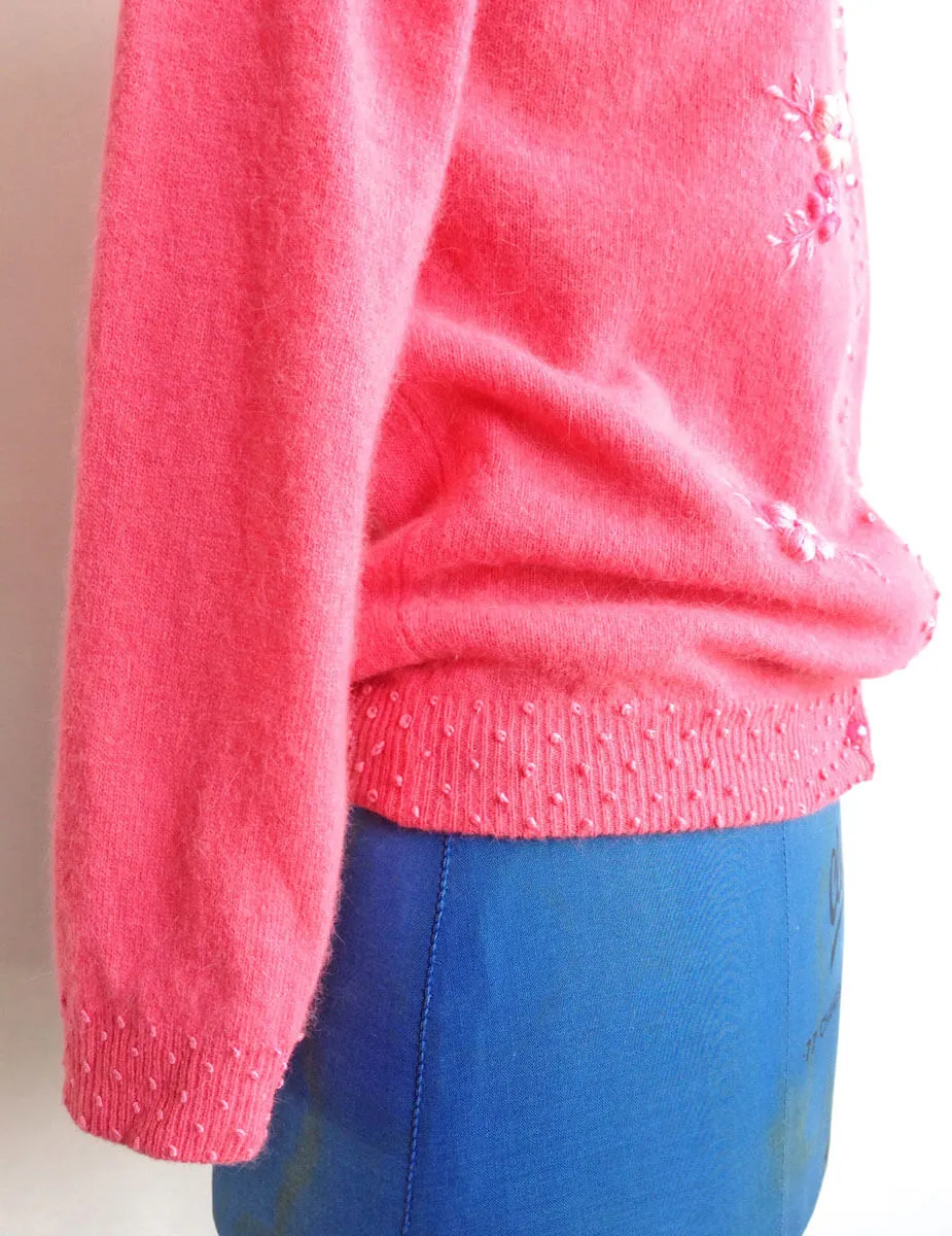 1960s Embroidered Cardigan Sweater Pink