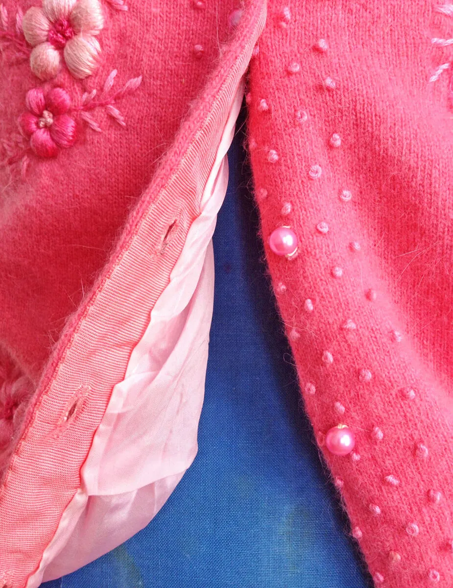 1960s Embroidered Cardigan Sweater Pink