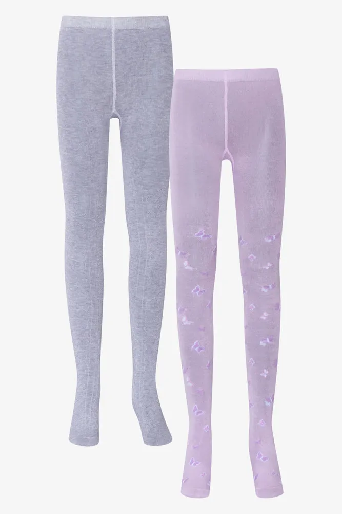 2 Pack Butterfly Tights Grey And Lilac