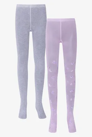 2 Pack Butterfly Tights Grey And Lilac