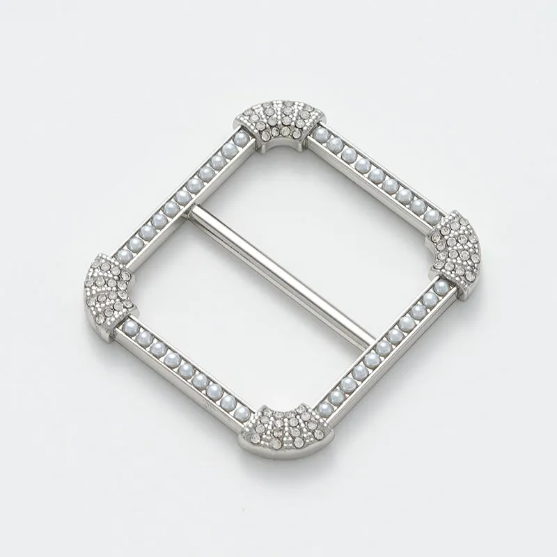 30mm Square Decorative Buckle with Pearl and Rhinestone 2pcs