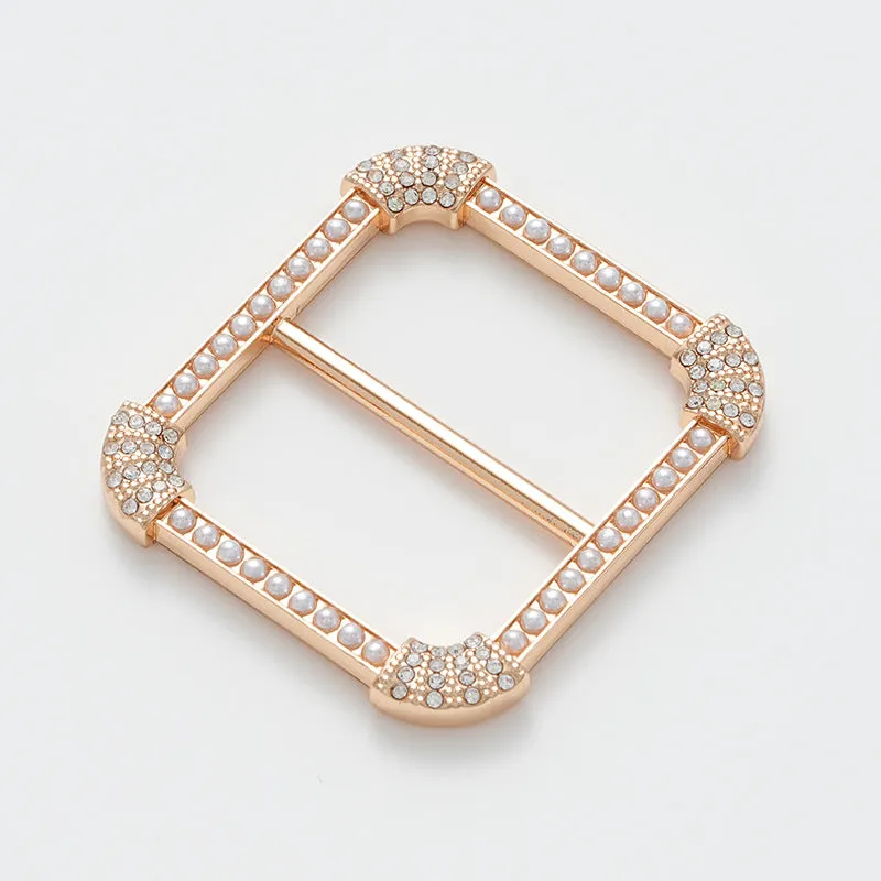 30mm Square Decorative Buckle with Pearl and Rhinestone 2pcs