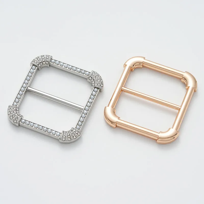 30mm Square Decorative Buckle with Pearl and Rhinestone 2pcs