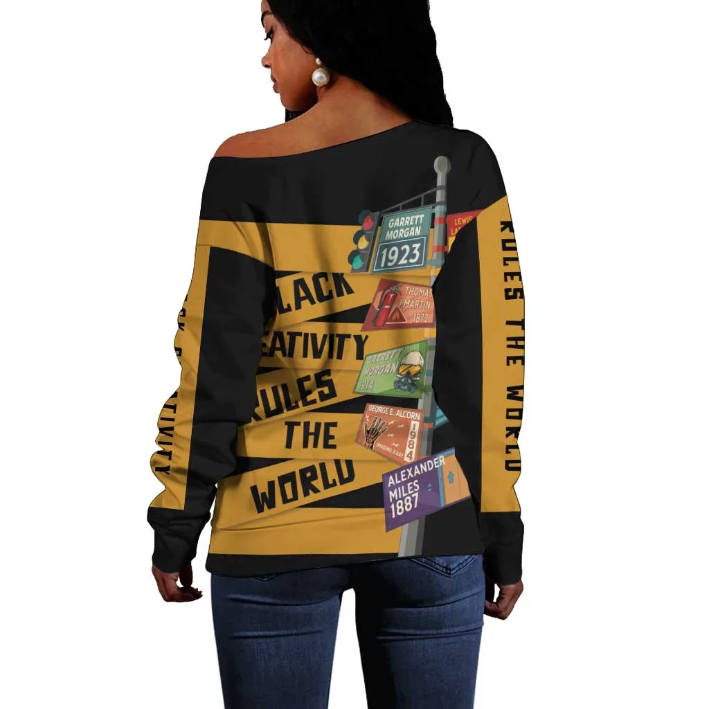 African Creativity Off Shoulder Sweater Black Creativity Rules The World DT03