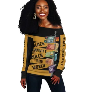 African Creativity Off Shoulder Sweater Black Creativity Rules The World DT03