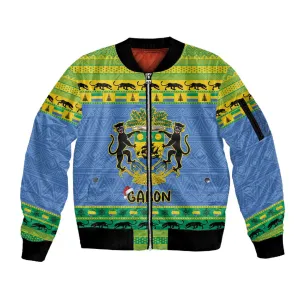 Afro Gabon Christmas Sleeve Zip Bomber Jacket Coat Of Arms Mix African Pattern LT15