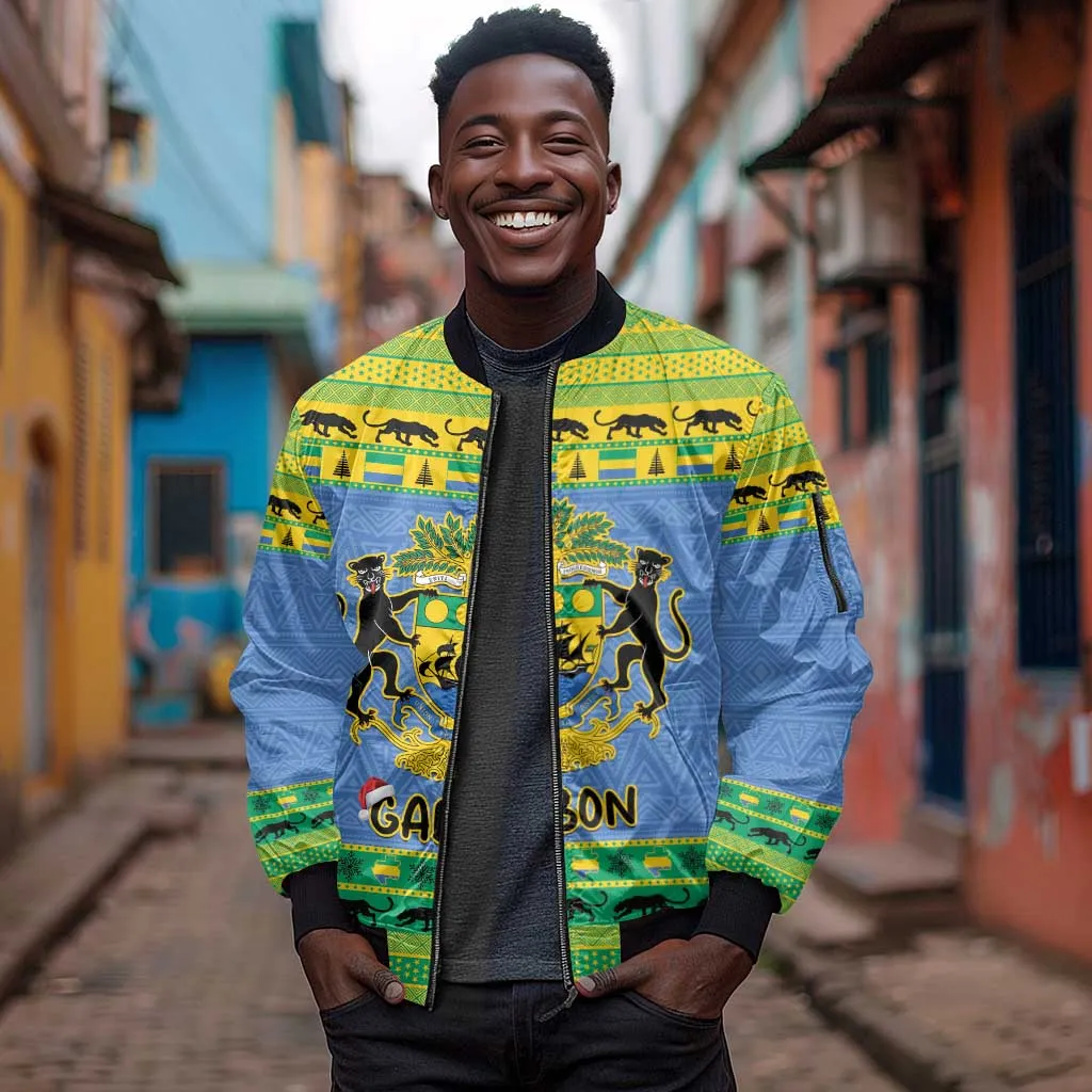 Afro Gabon Christmas Sleeve Zip Bomber Jacket Coat Of Arms Mix African Pattern LT15