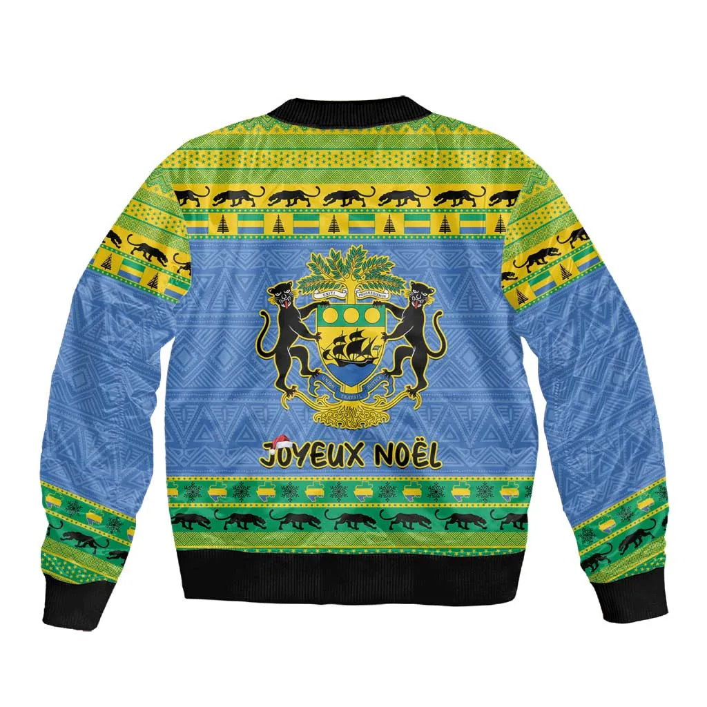 Afro Gabon Christmas Sleeve Zip Bomber Jacket Coat Of Arms Mix African Pattern LT15