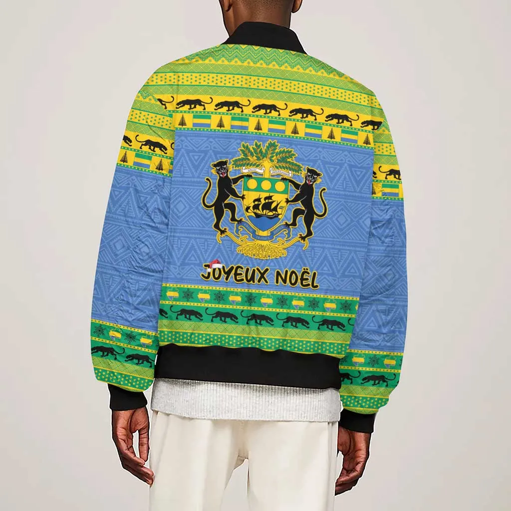 Afro Gabon Christmas Sleeve Zip Bomber Jacket Coat Of Arms Mix African Pattern LT15