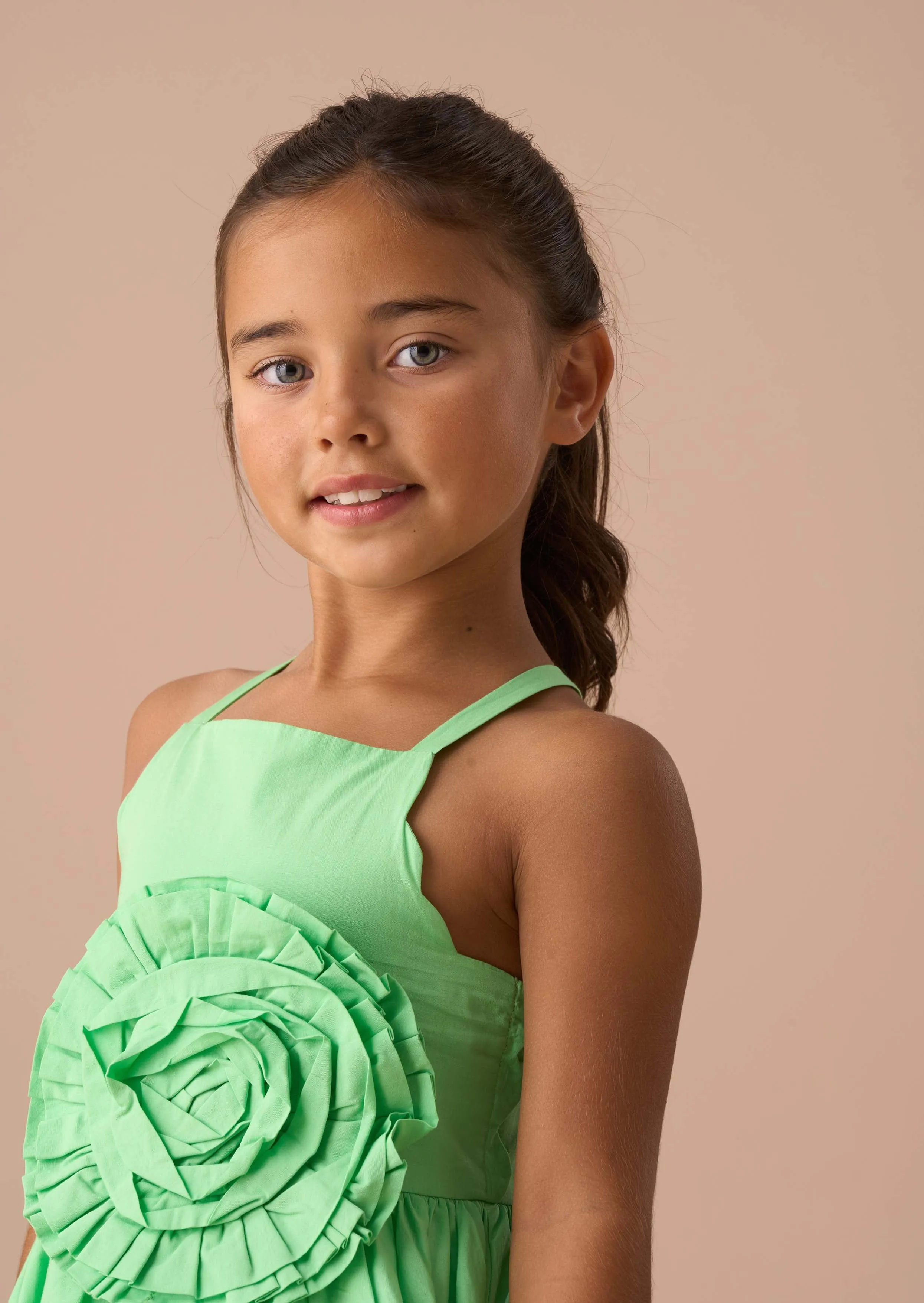 Alegra Green Corsage Scallop Dress