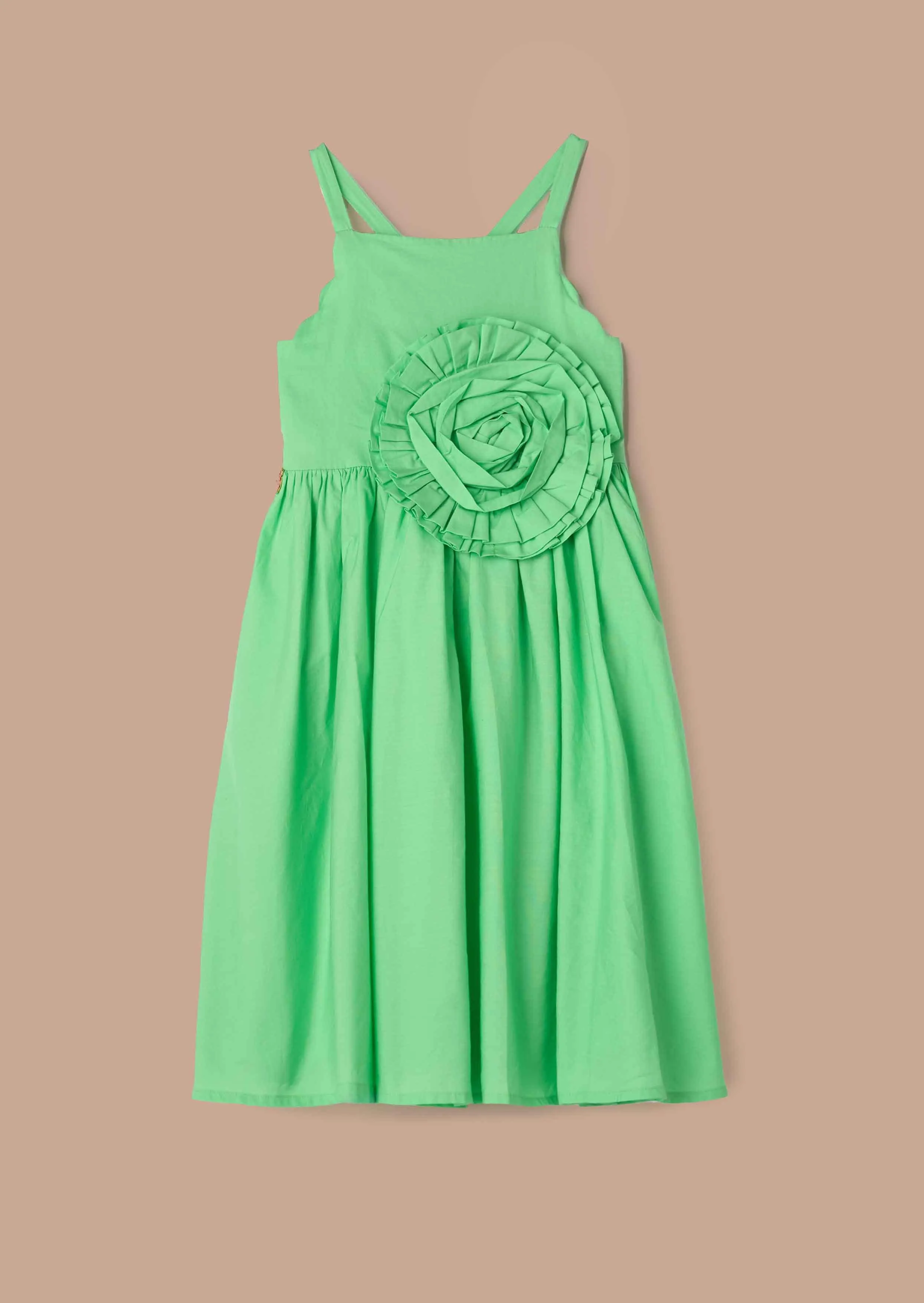 Alegra Green Corsage Scallop Dress