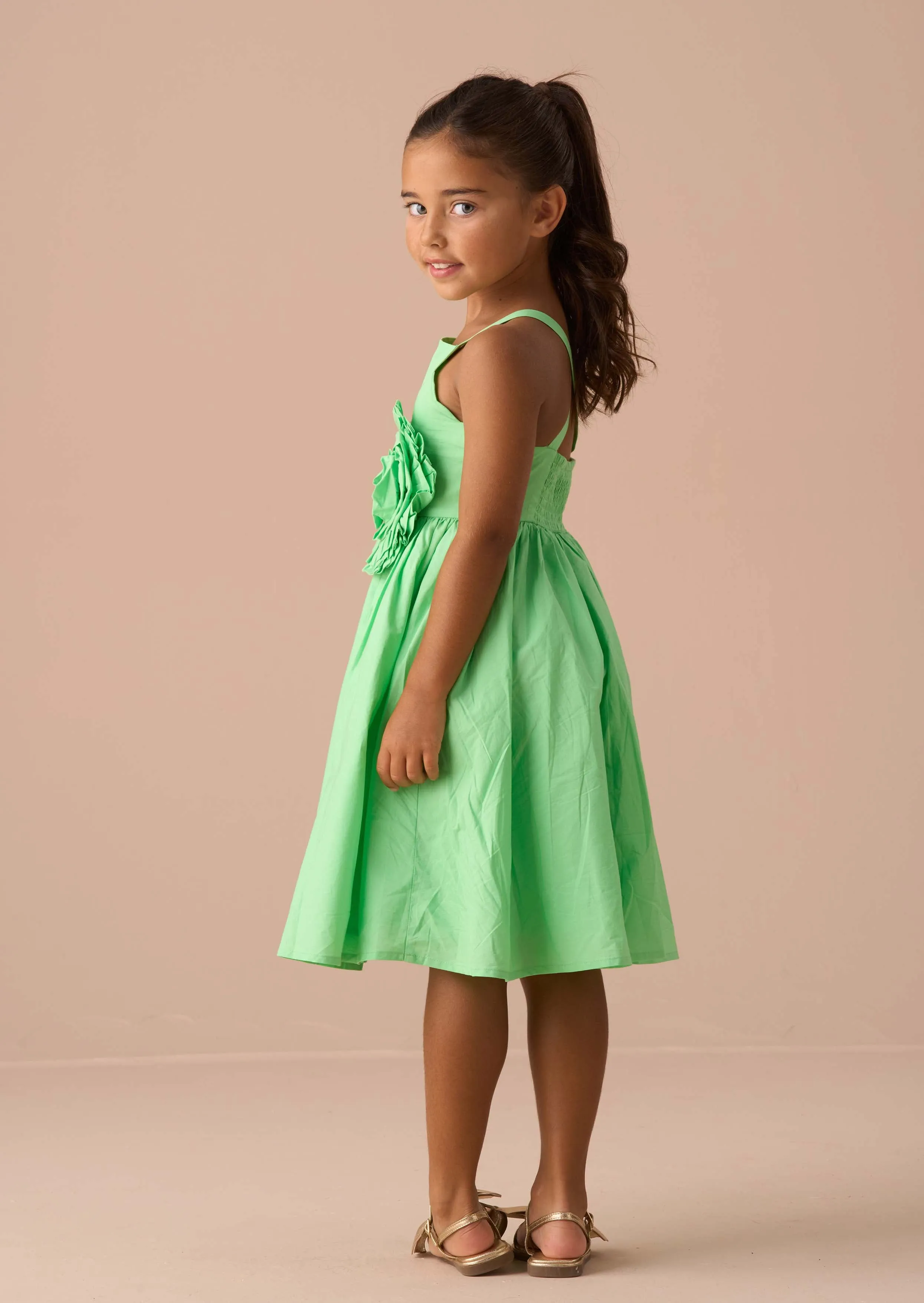 Alegra Green Corsage Scallop Dress