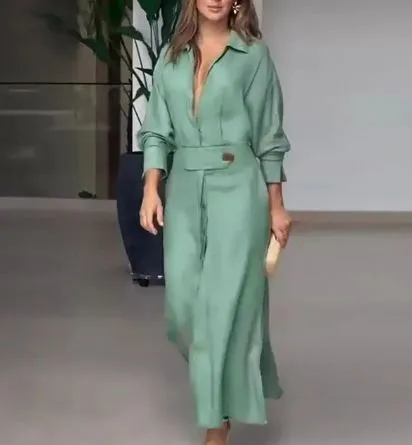Amytist -Elegant women's long sleeve dress with side slit