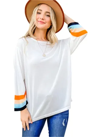 And The Why Color Stripe Sleeve Sweater Top