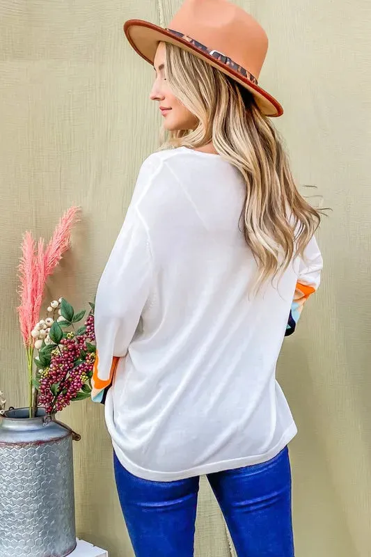 And The Why Color Stripe Sleeve Sweater Top