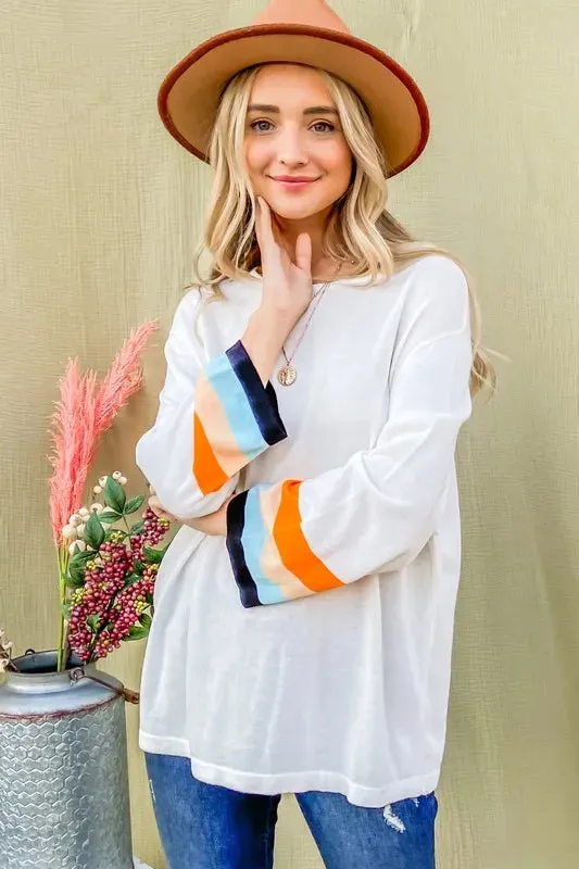 And The Why Color Stripe Sleeve Sweater Top