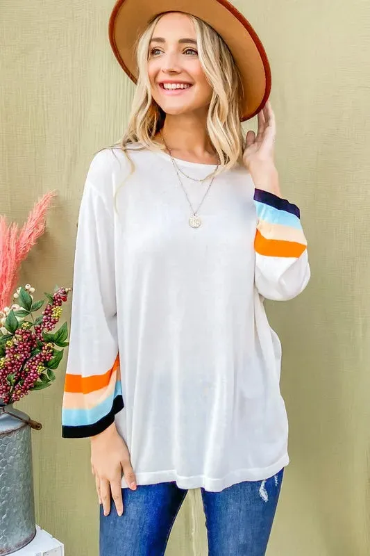 And The Why Color Stripe Sleeve Sweater Top