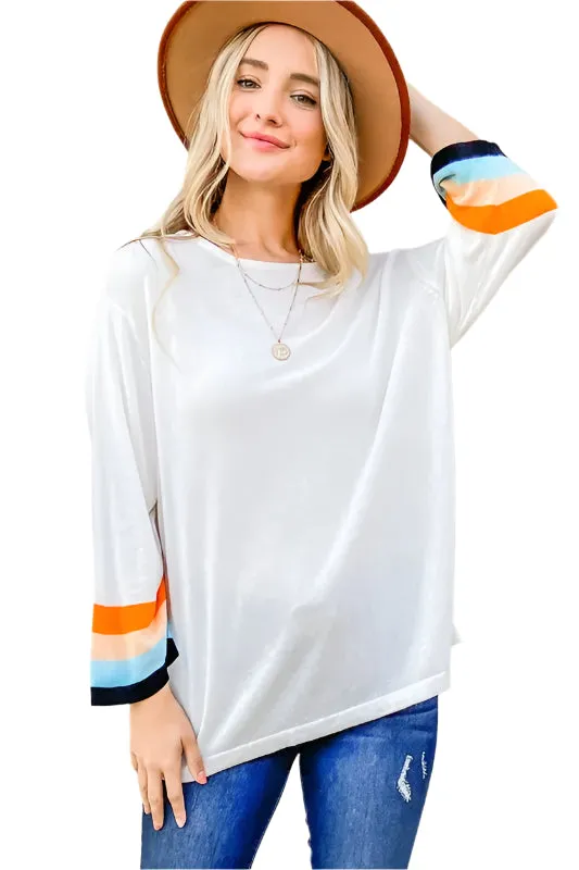 And The Why Color Stripe Sleeve Sweater Top