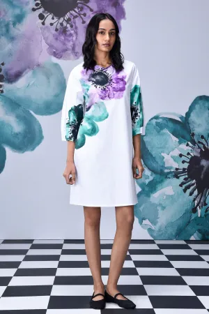 Anemone Flower Dress White Green