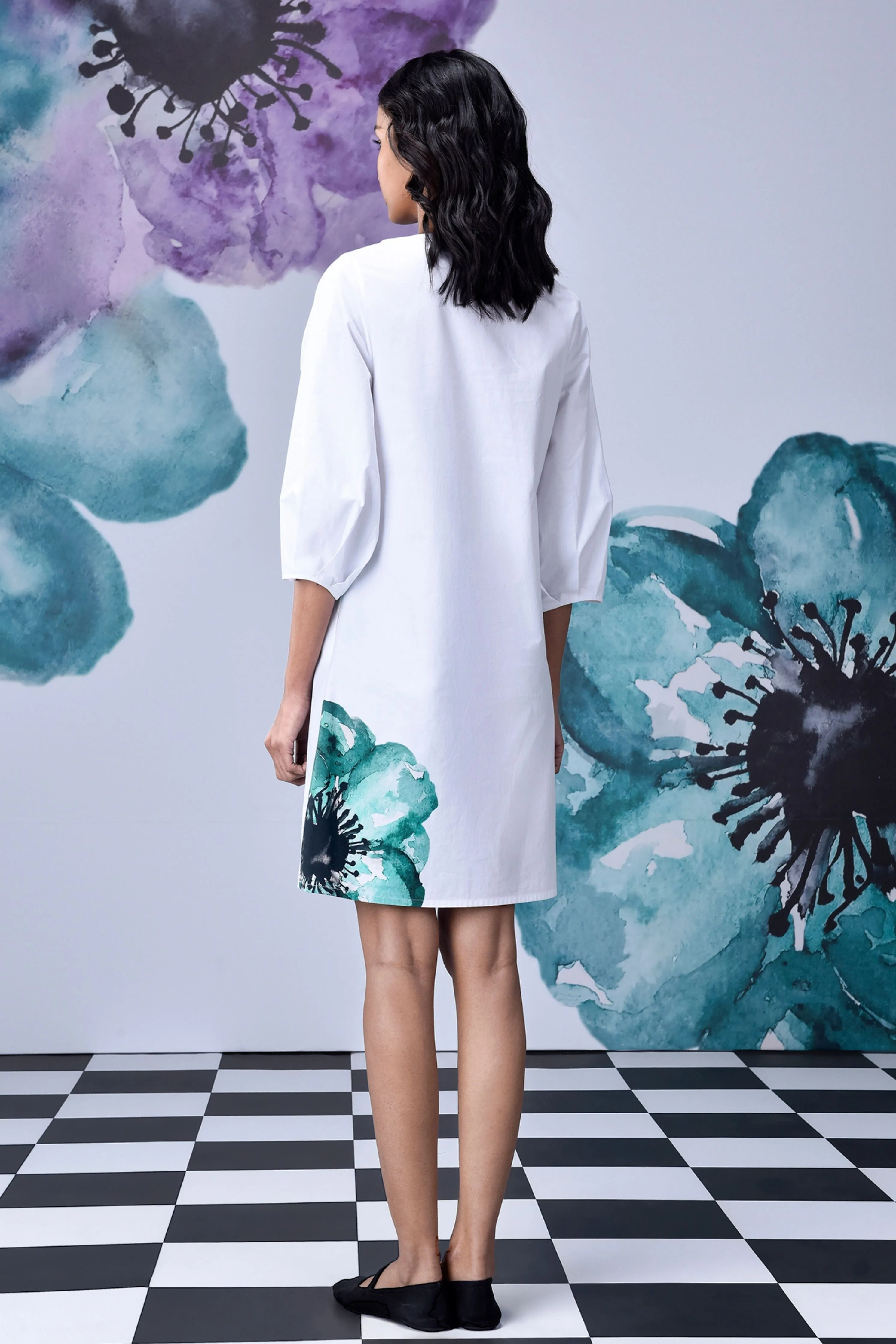Anemone Flower Dress White Green