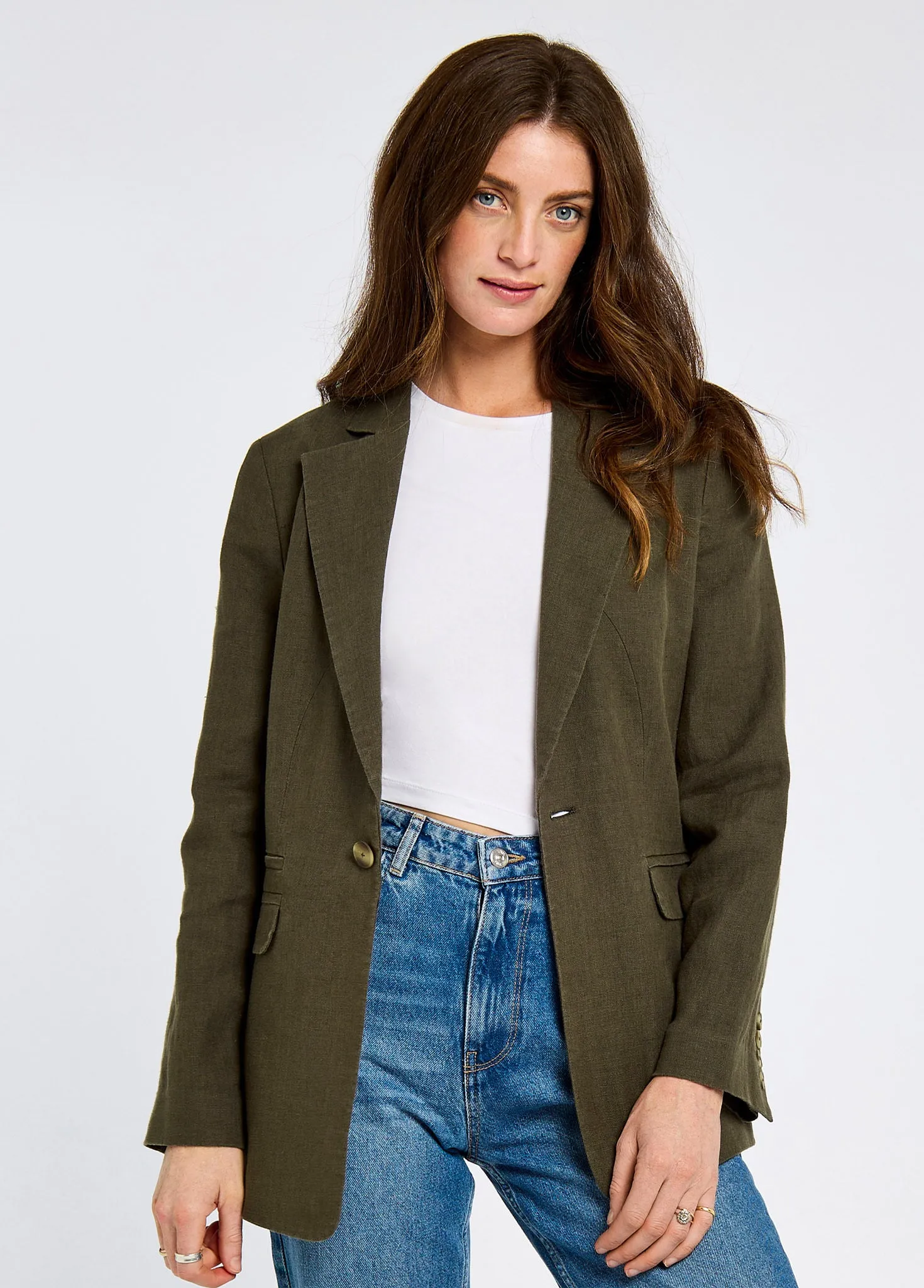 Avonlea Women’s Tailored Linen Jacket - Khaki