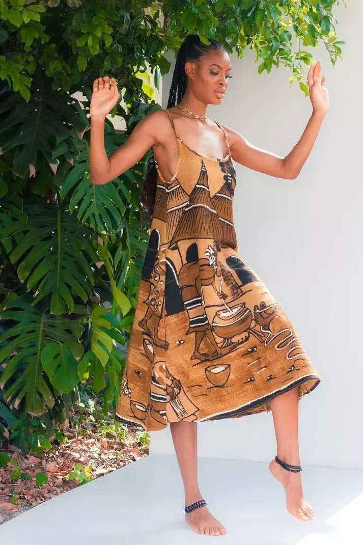 Backless Bogolan Dress - Village Life
