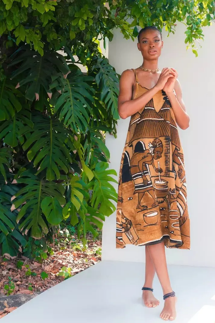 Backless Bogolan Dress - Village Life
