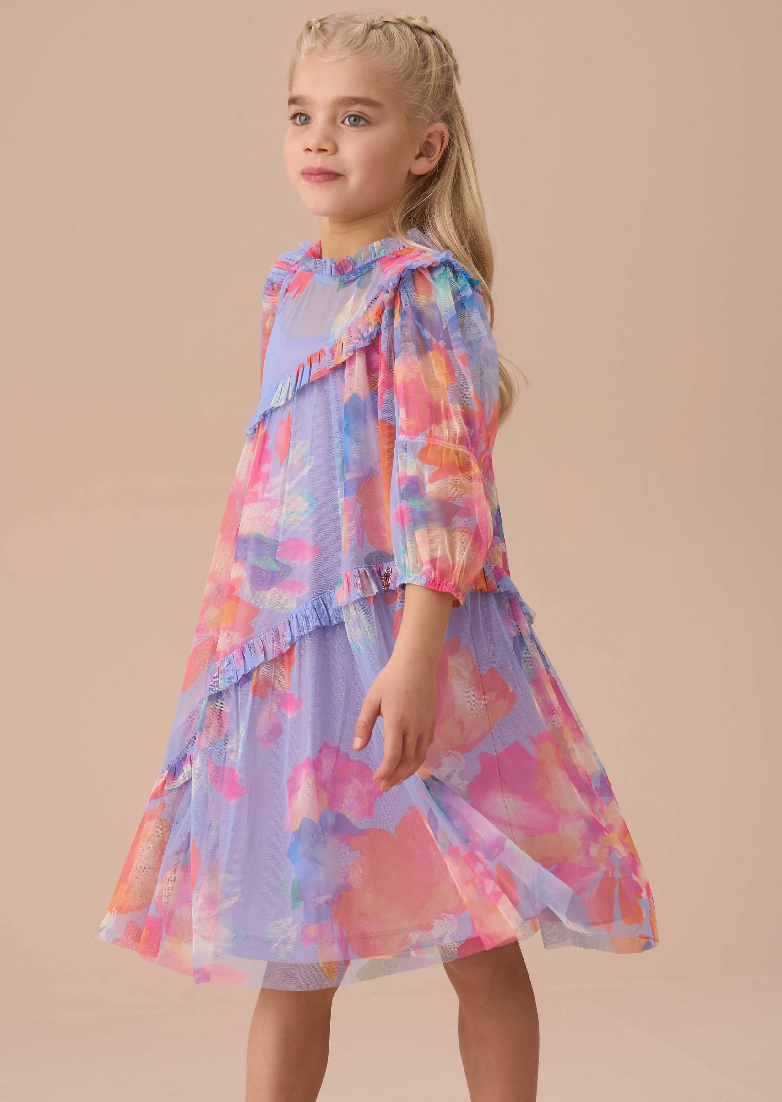 Beatrice Multi Mesh Asymmetric Frill Dress