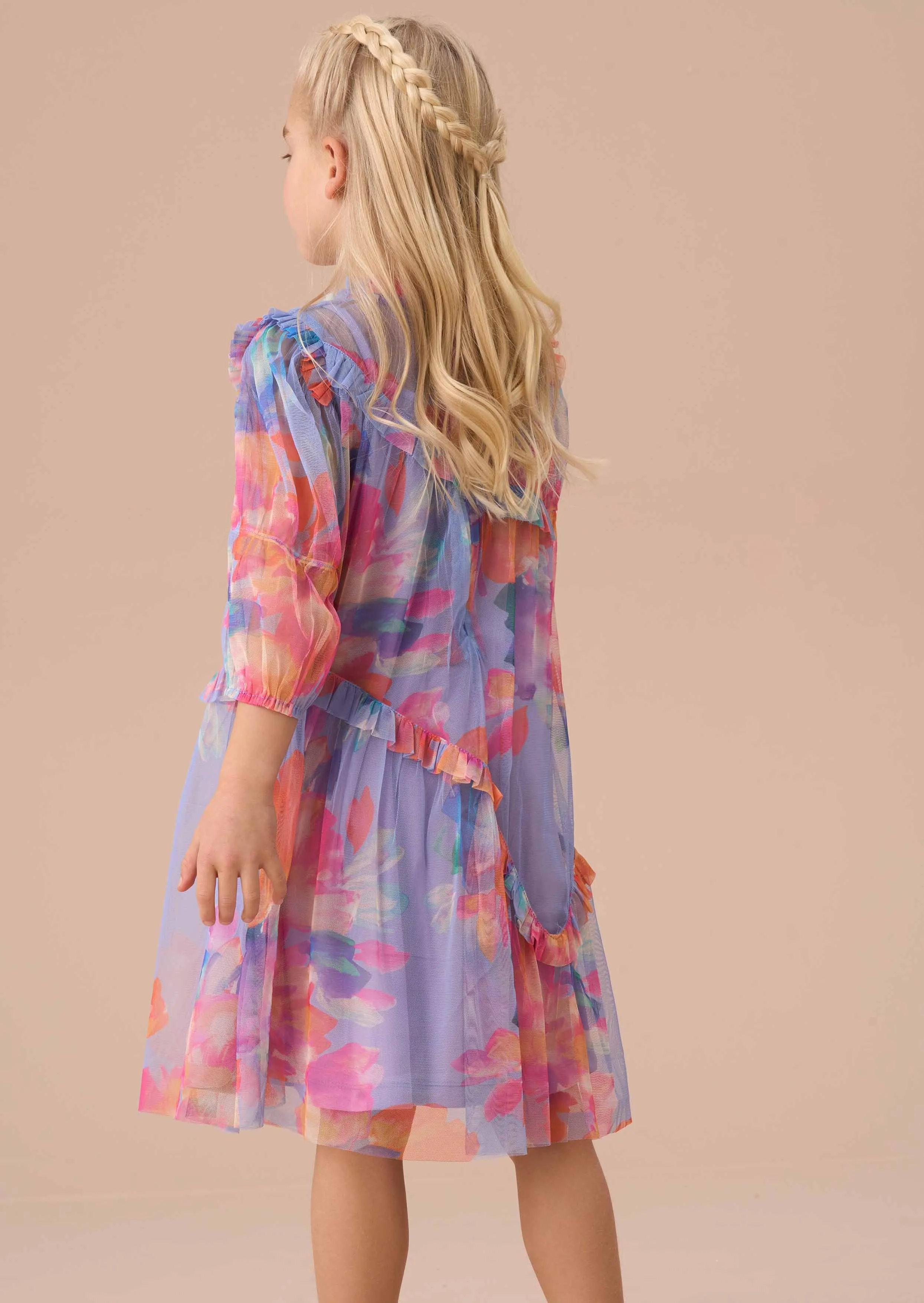 Beatrice Multi Mesh Asymmetric Frill Dress