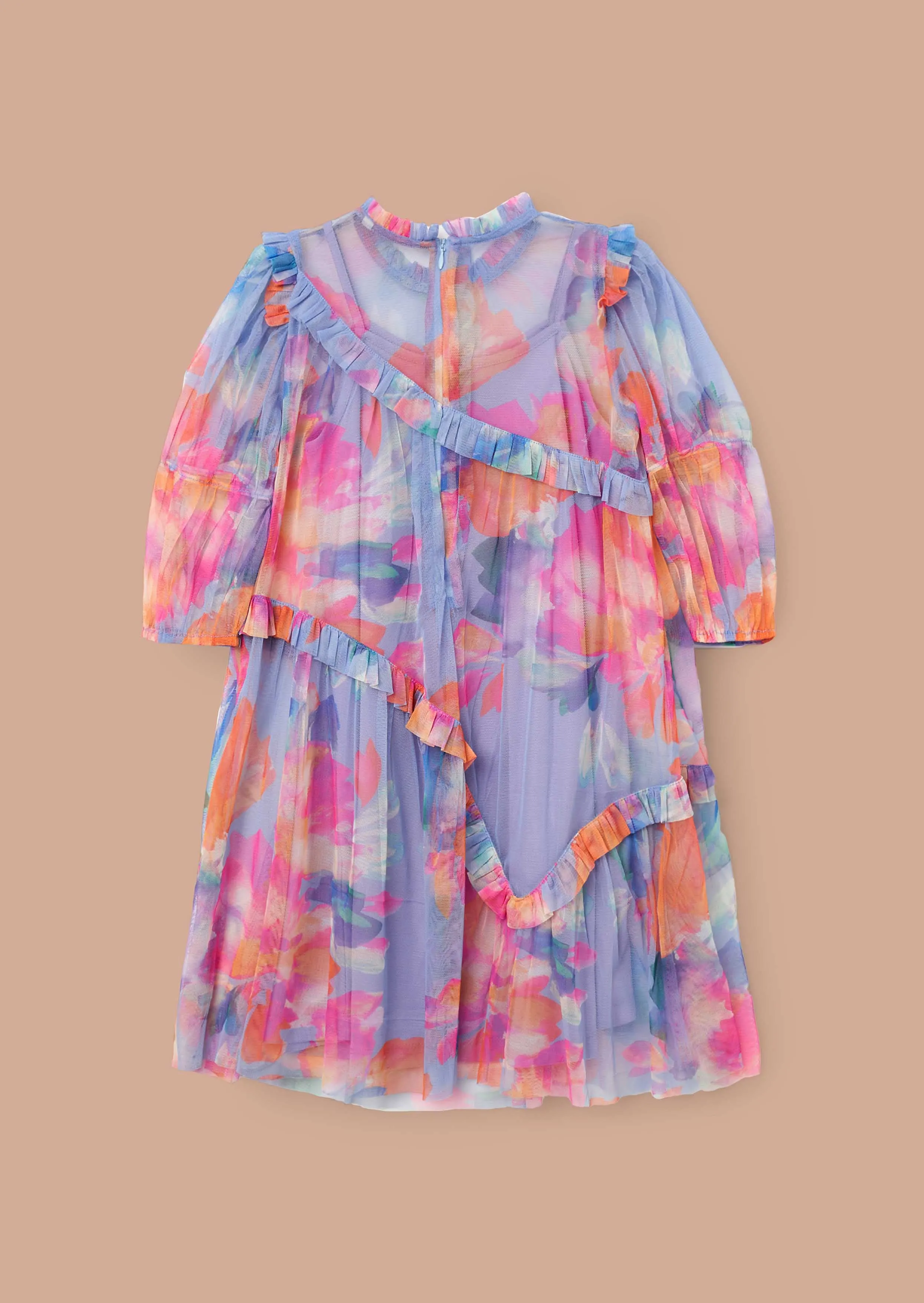 Beatrice Multi Mesh Asymmetric Frill Dress