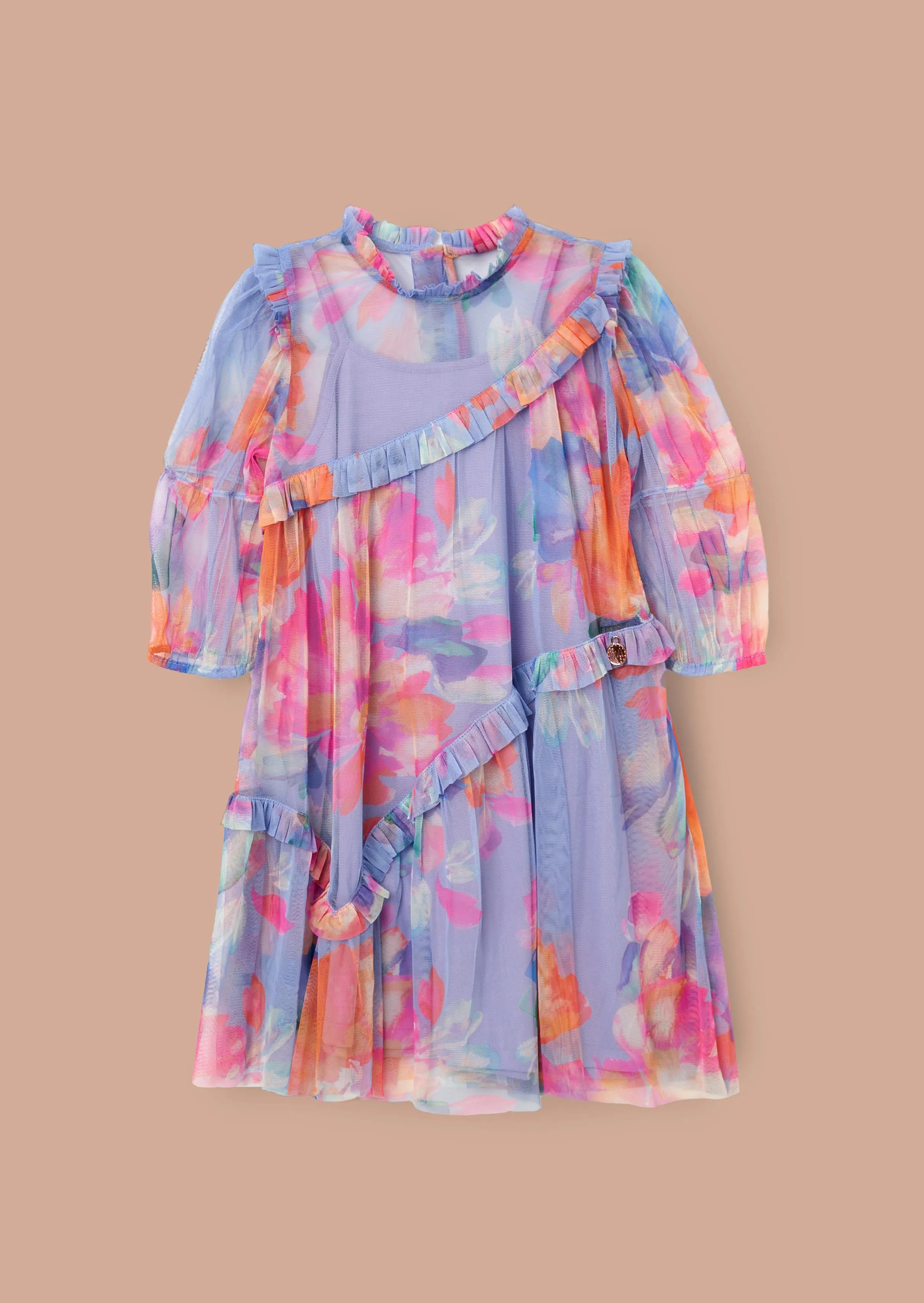 Beatrice Multi Mesh Asymmetric Frill Dress