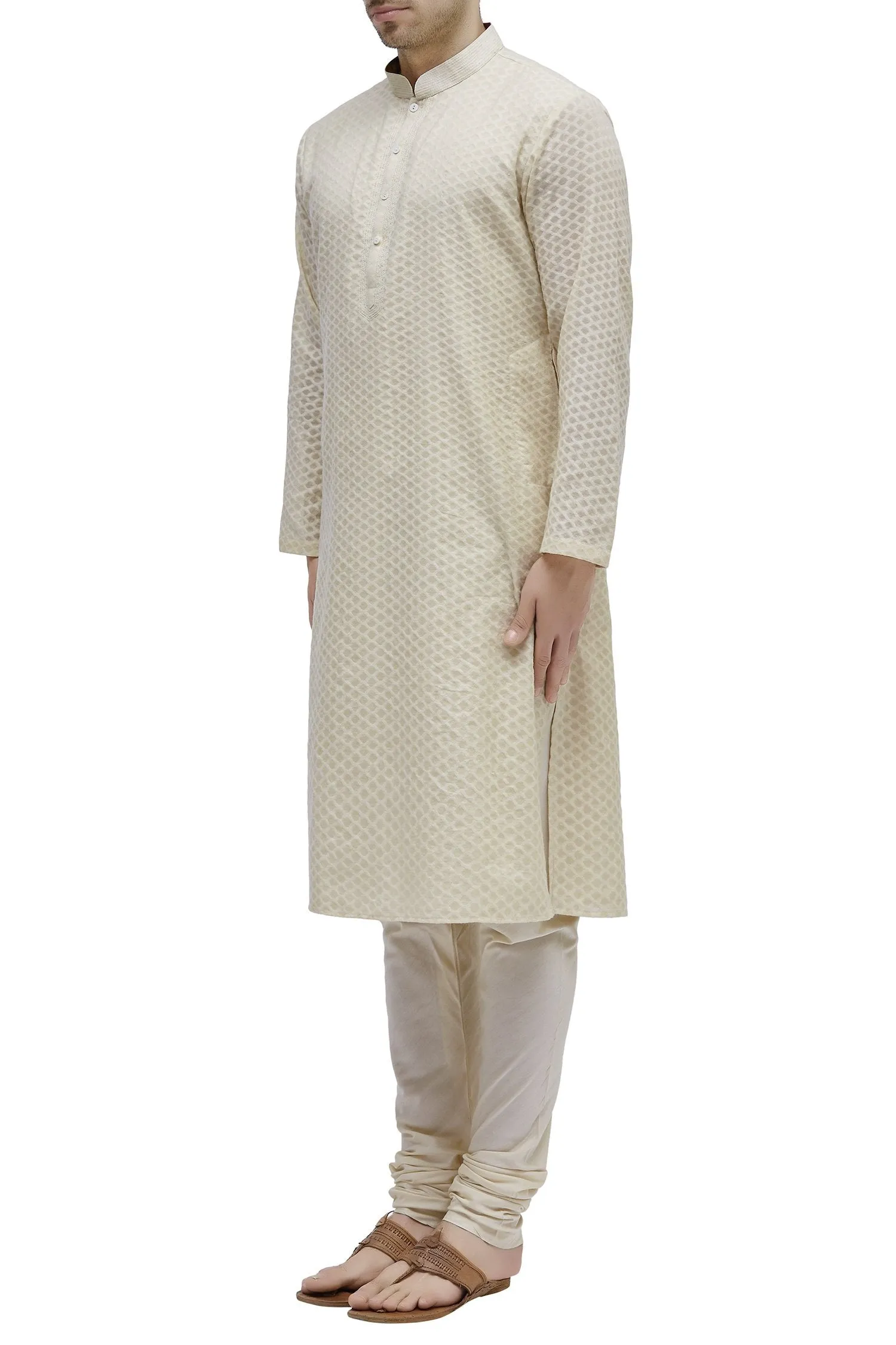 Beige Chanderi Silk Kurta Set