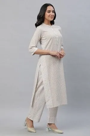 Beige Checker Seer Sucker Kurta & Palazzo Co-ord Set