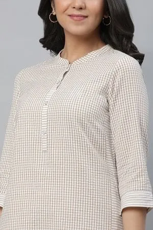 Beige Checker Seer Sucker Kurta & Palazzo Co-ord Set