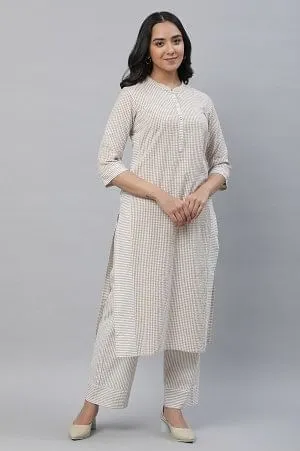 Beige Checker Seer Sucker Kurta & Palazzo Co-ord Set