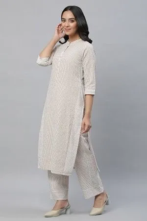 Beige Checker Seer Sucker Kurta & Palazzo Co-ord Set