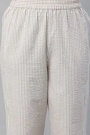Beige Checker Seer Sucker Kurta & Palazzo Co-ord Set